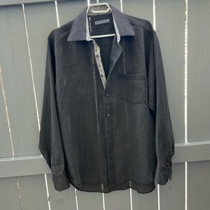 Martin Gordon Men’s grey linen Dress Shirt sz Lg